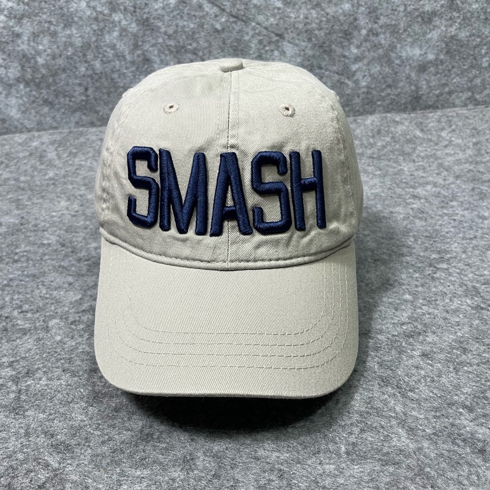 SMASH Spellout Adjustable Baseball Strapback Hat Cap Khaki Embroidered